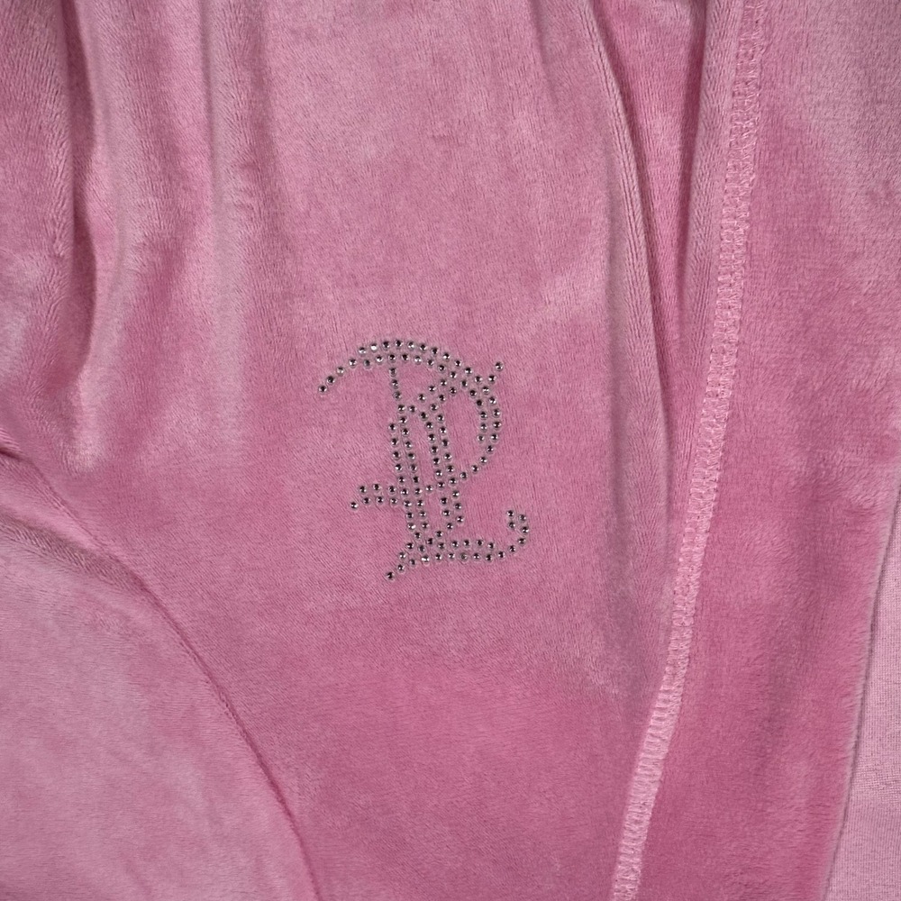 Juicy Couture Pink Velour Rhinestone Logo Robe Y2K Sleepwear S/M - Picture 3 of 9